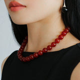 Vintage Red Agate 12mm Round Beaded Necklace