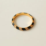 Striped Enamel CZ Stacking Ring - Black