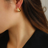 Retro U-shaped Diamond Hoop Earrings - Gold
