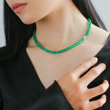 Elastic Necklace with Zirconia and Green Agate Beads