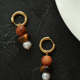 Primeval Forest Nature's Wood Bead Pearl Drop Earring