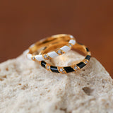 Striped Enamel CZ Stacking Ring - Black
