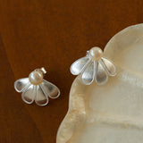 Matte Sterling Silver Series Soma Flower Pearls Earrings