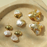 Petal Baroque Pearl Earrings-Three Petal Stud Earrings