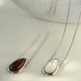 Minimalist 925 Silver Teardrop Pendant Necklace - White Mother of Pearls