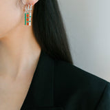 New Chinese Style Bamboo Aventurine Commuting Three-Layer Earrings