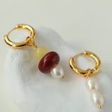 Asymmetric Natural Stone and Pearl Earrings