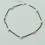 Small Petal Baroque Pearl and Black Spinel Beaded Necklace