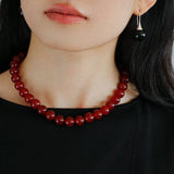 Vintage Red Agate 12mm Round Beaded Necklace
