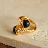 Gilded Bud Black Onyx Statement Ring