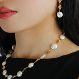 Gold Lava Coin Baroque Pearls Drop Earrings in Long