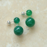 Green Agate Double Ball Earrings