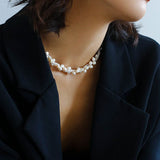 Wrapped Chain Wheat Ear Pearl Necklaces - Silver