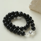 Handwoven 12mm Black Agate Stone Magnetic Clasp Necklace
