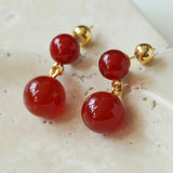 Red Agate Double Ball Earrings