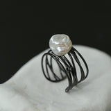 Baroque Freshwater Pearl Multi-Layer Ring - Black