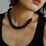Black Onyx 14mm Beaded OT Buckle Necklace