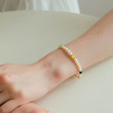 Colored Gemstone and Rice Pearl Beaded Bracelet