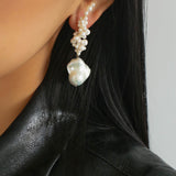 Handwoven Baroque Wrapped Long Pearl Drop Earrings