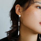 925 Silver Toothpick Dangle Pearl Earrings