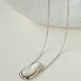 Minimalist 925 Silver Teardrop Pendant Necklace - White Mother of Pearls
