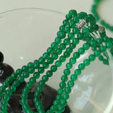 Elastic Necklace with Zirconia and Green Agate Beads