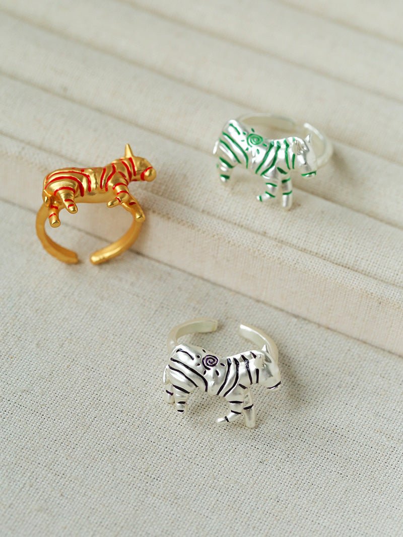 Adjustable Zebra Enamel Open Ring - floysun