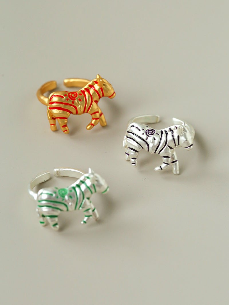 Adjustable Zebra Enamel Open Ring - floysun