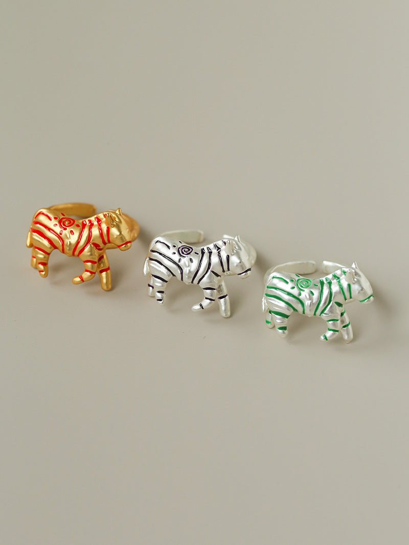 Adjustable Zebra Enamel Open Ring - floysun