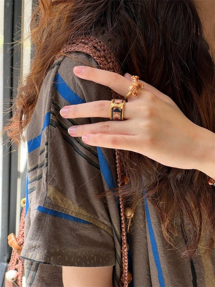 Adjustable Zebra Enamel Open Ring - floysun