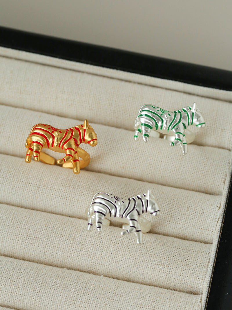 Adjustable Zebra Enamel Open Ring - floysun