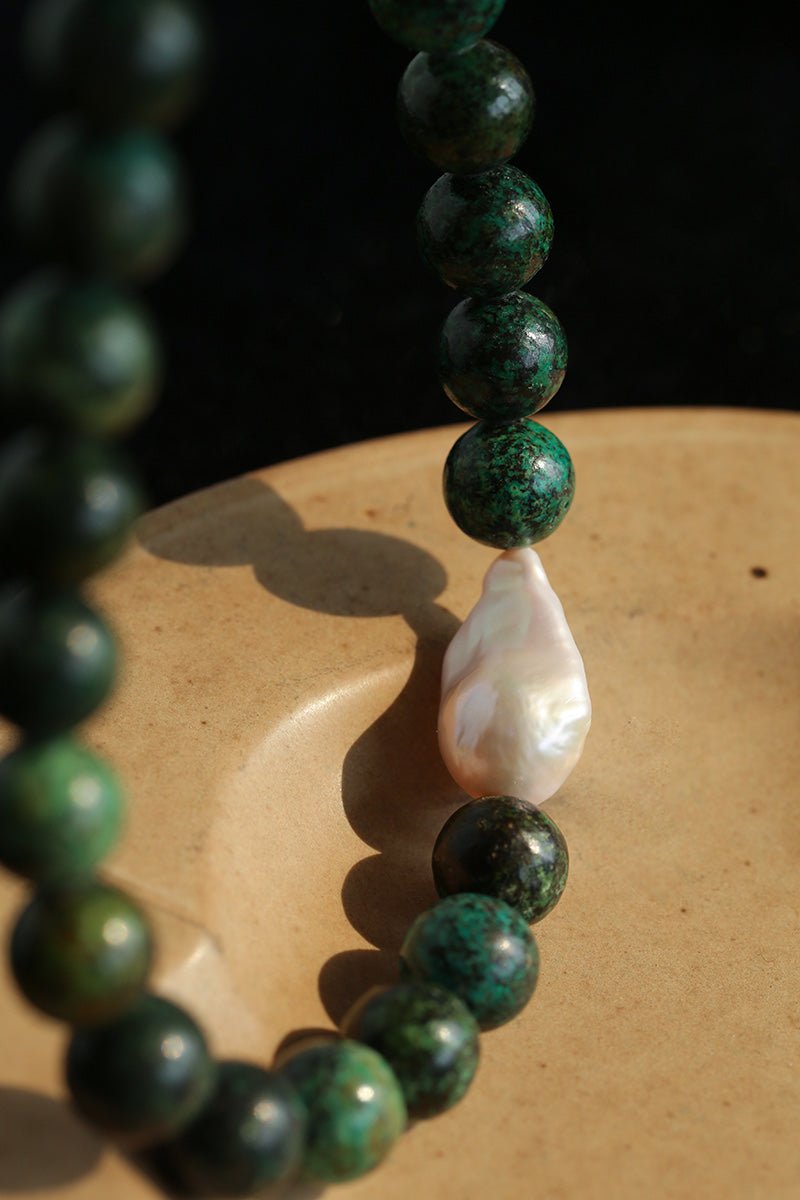 African Turquoise & Natural Baroque Pearl Necklace - floysun