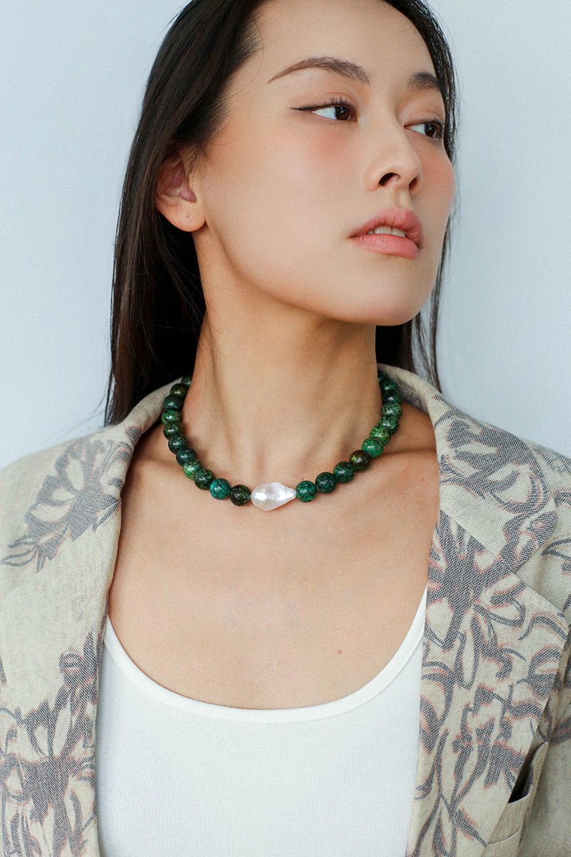 African Turquoise & Natural Baroque Pearl Necklace - floysun