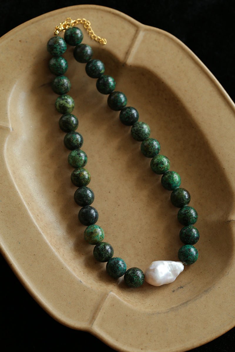 African Turquoise & Natural Baroque Pearl Necklace - floysun