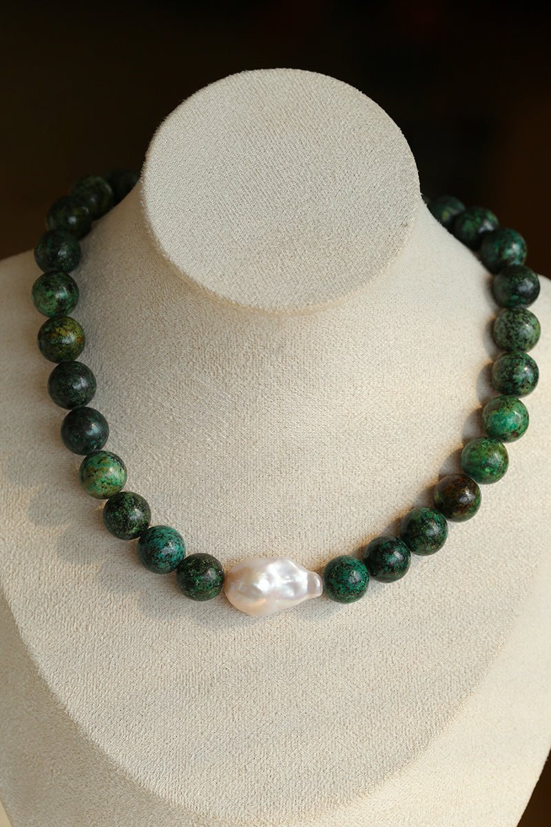 African Turquoise & Natural Baroque Pearl Necklace - floysun