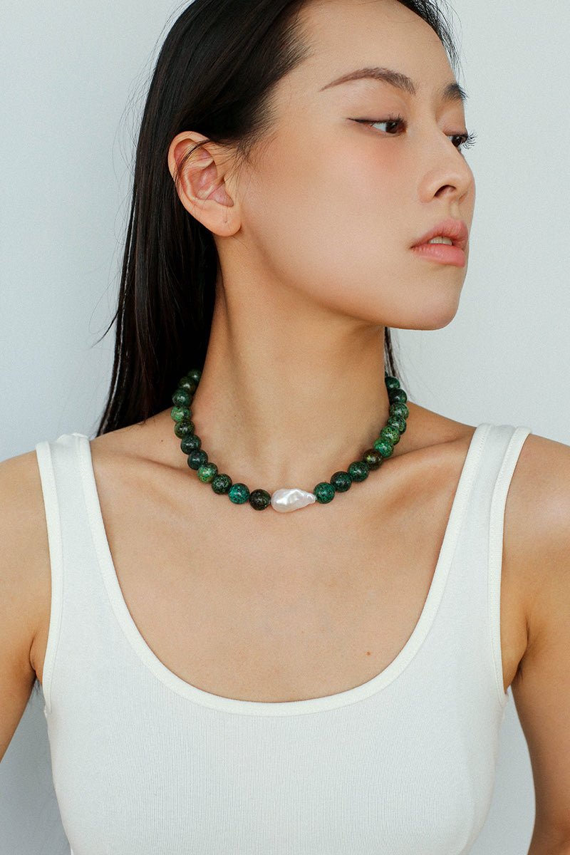 African Turquoise & Natural Baroque Pearl Necklace - floysun