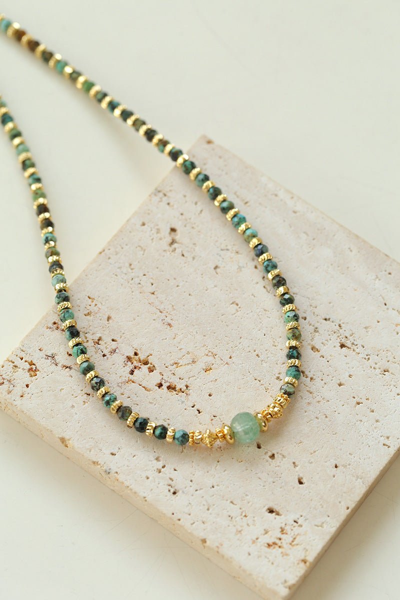 African Turquoise Necklace with Green Strawberry Quartz Accent Style A - floysun