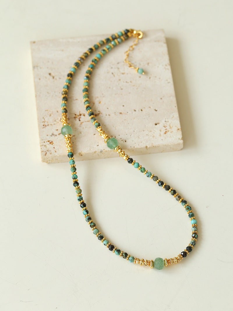 African Turquoise Necklace with Green Strawberry Quartz Accent Style B - floysun