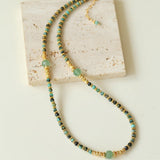 African Turquoise Necklace with Green Strawberry Quartz Accent Style B - floysun