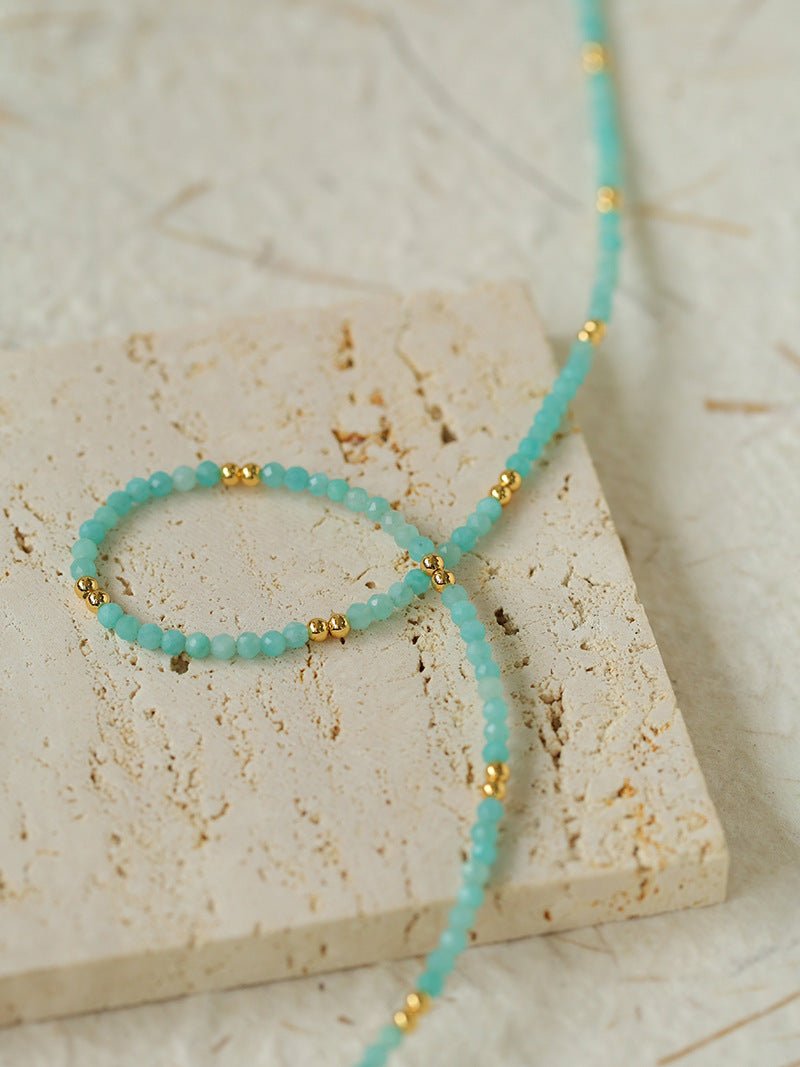 Amazonite and Gold Bean Beaded Necklace - floysun