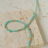 Amazonite and Gold Bean Beaded Necklace - floysun