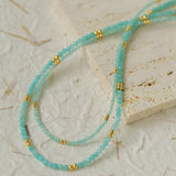 Amazonite and Gold Bean Beaded Necklace - floysun