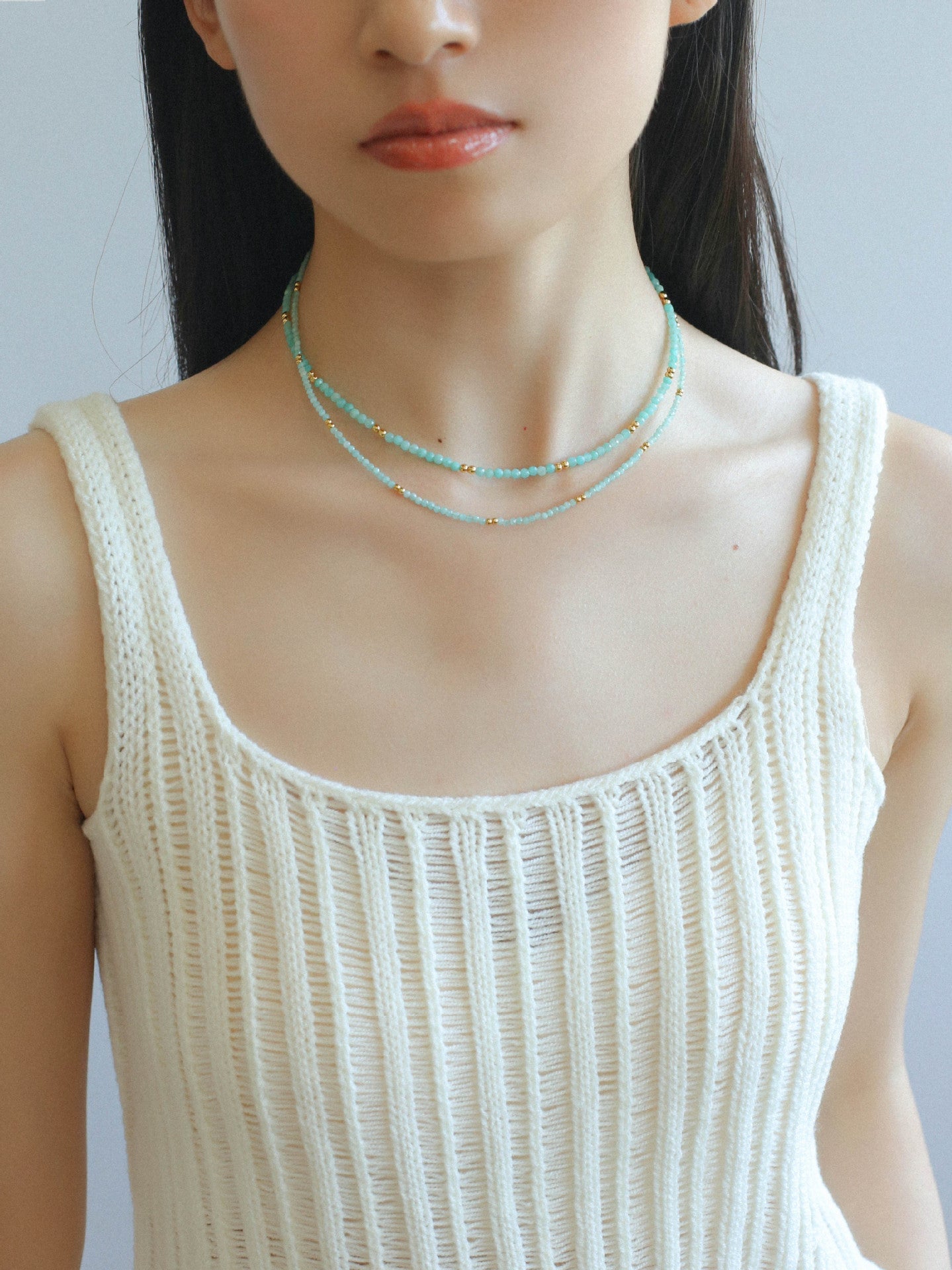 Amazonite and Gold Bean Beaded Necklace - floysun