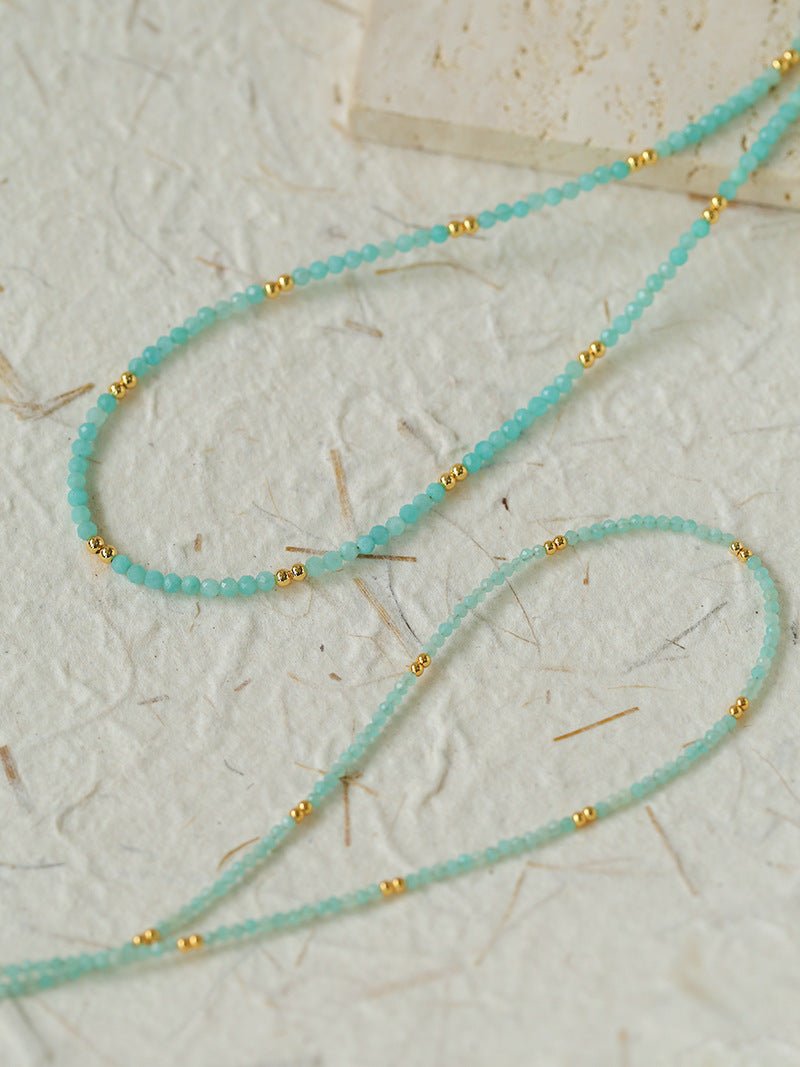 Amazonite and Gold Bean Beaded Necklace - floysun