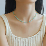 Amazonite and Gold Bean Beaded Necklace - floysun