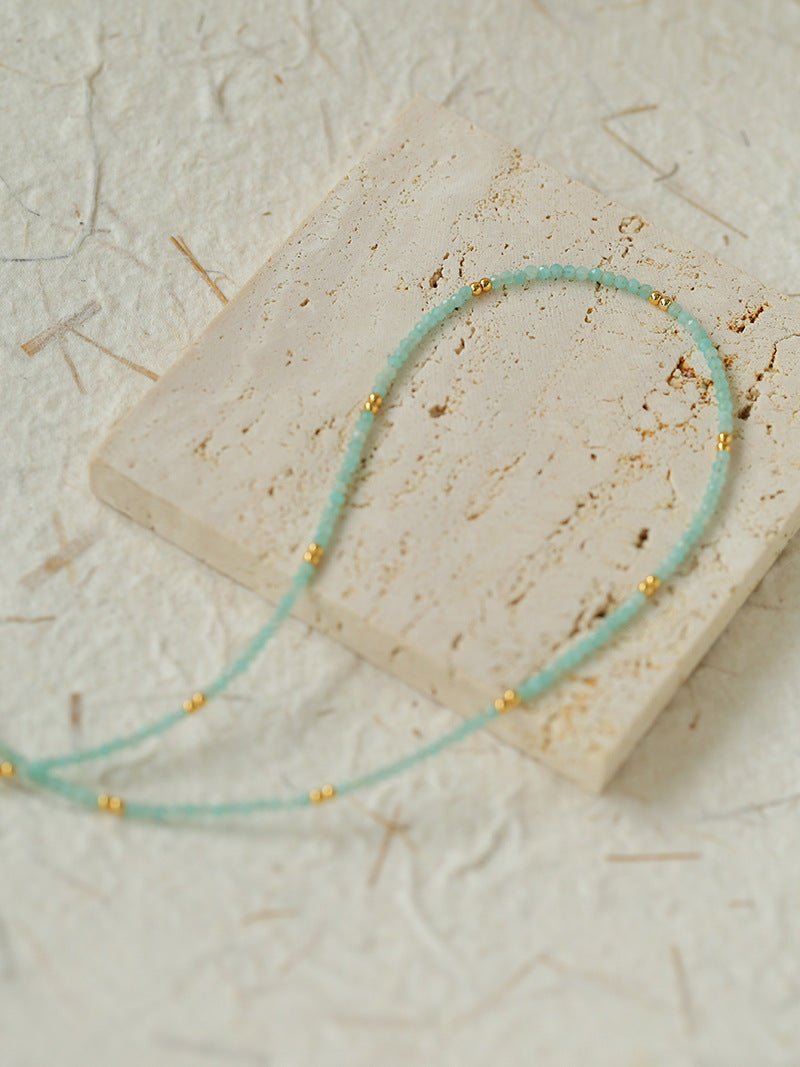 Amazonite and Gold Bean Beaded Necklace - floysun