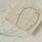 Amazonite and Gold Bean Beaded Necklace - floysun