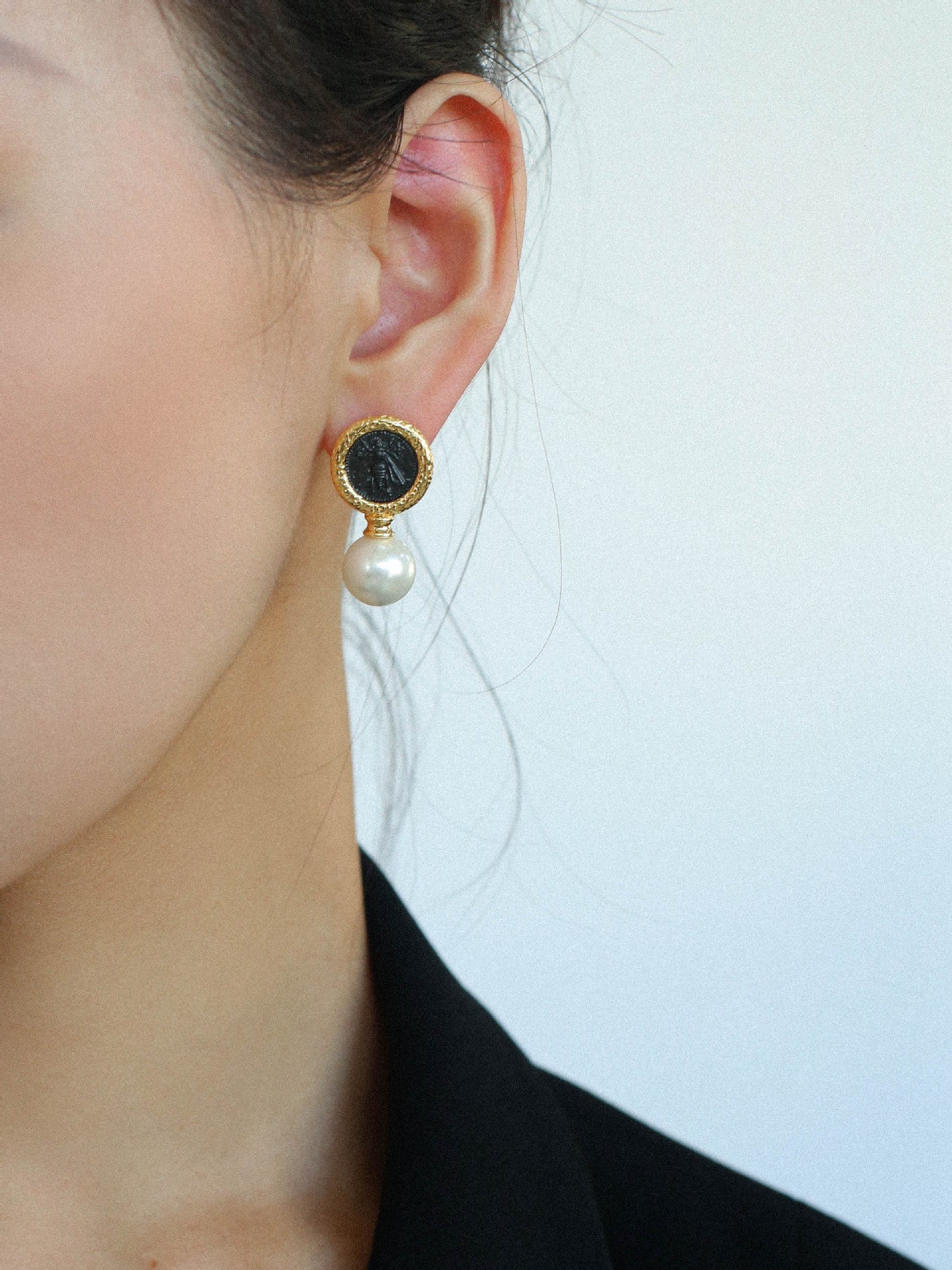 Ancient Greek Retro 925 Silver Coin Pearl Stud Earrings - Type H I - floysun