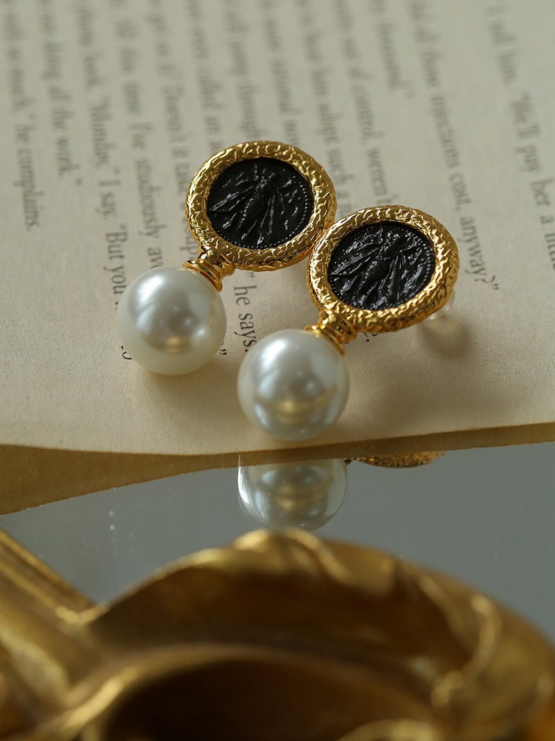 Ancient Greek Retro 925 Silver Coin Pearl Stud Earrings - Type H I - floysun