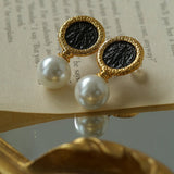 Ancient Greek Retro 925 Silver Coin Pearl Stud Earrings - Type H I - floysun